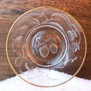 Gold Trimmed Berries and Vines Detailed Glass Bowl